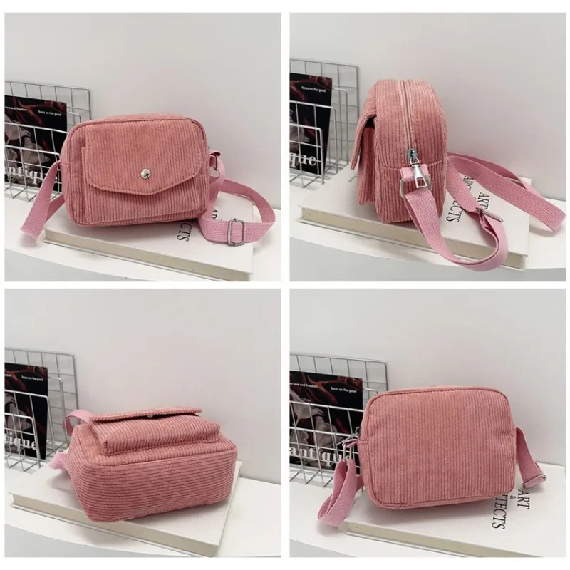 Corduroy Crossbody Bag Vintage Casual Shoulder Bag Solid Color Handbag with Zipper Adjustable Shoulder Straps Bandolera Hombre image 6
