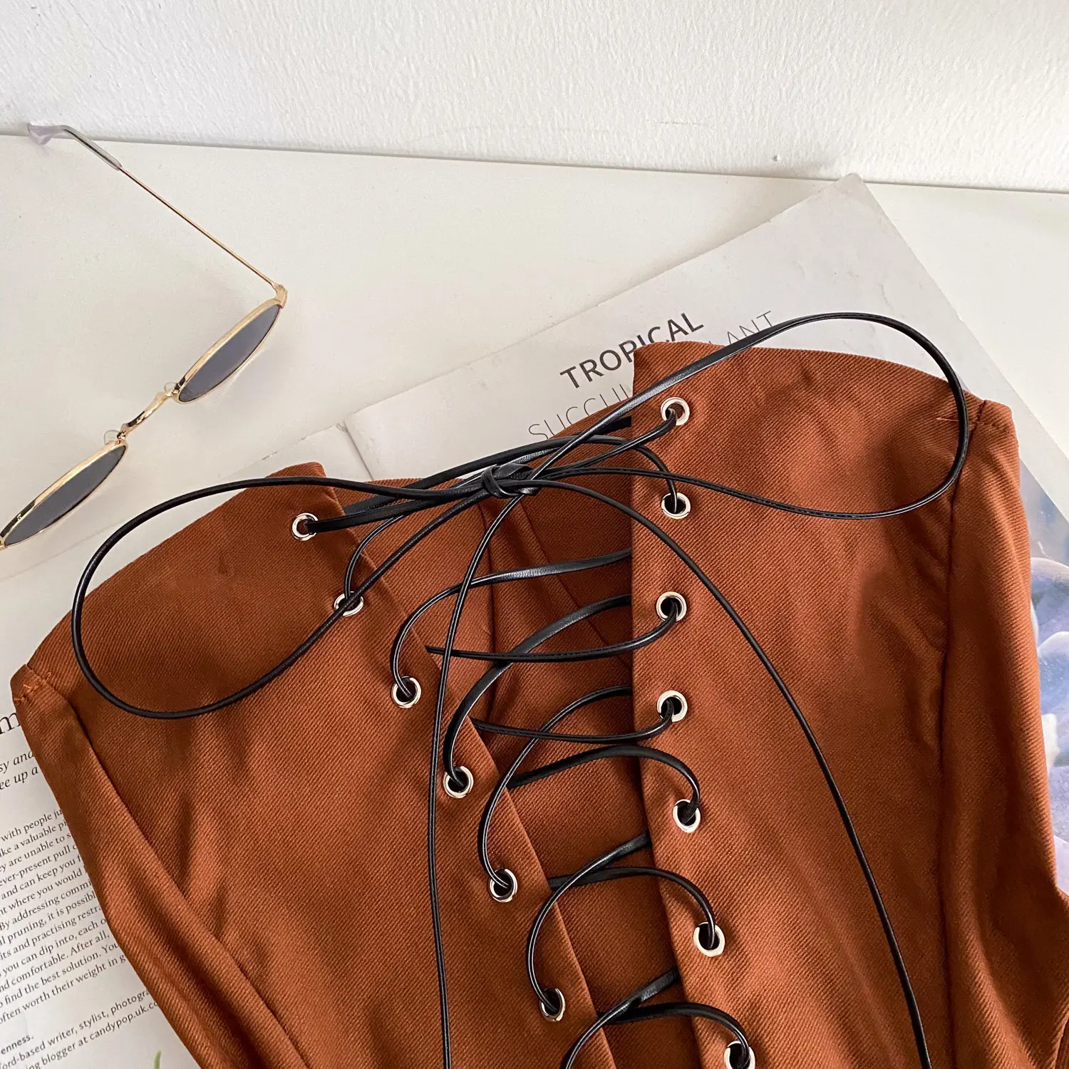 Frauen Chic solide schlank Off Schulter Brust wickeln Tank Top Mode Ärmellose Tops herbst Frauen Top