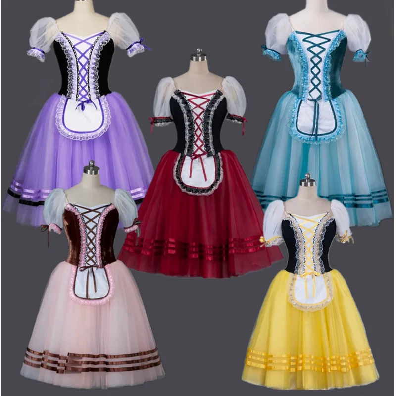 Giselle-vestido longo de bailarina para mulheres, vermelho, fantasia de palco, tutu dançando, vestidos de bailarina, dançando