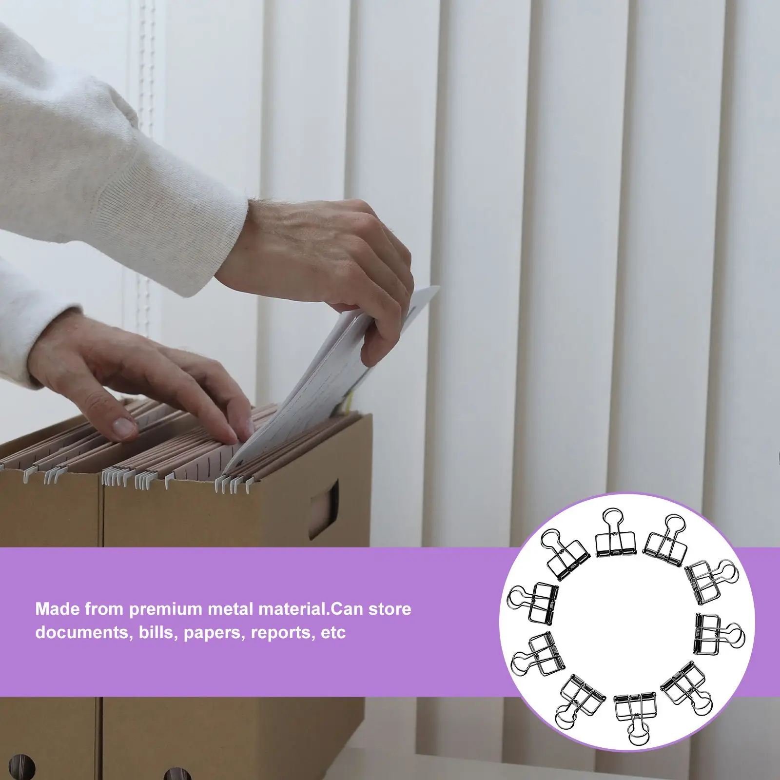 10pcs Bright Metal Binder Clips Office Supplies Document Paper Files ganizer Tone Medium Size