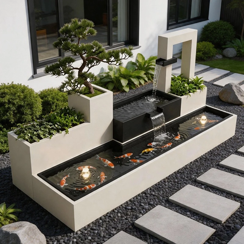 landscape, outdoor flower box, seat combination terrace, luminous bench, courtyard planting box, partition landscape pool