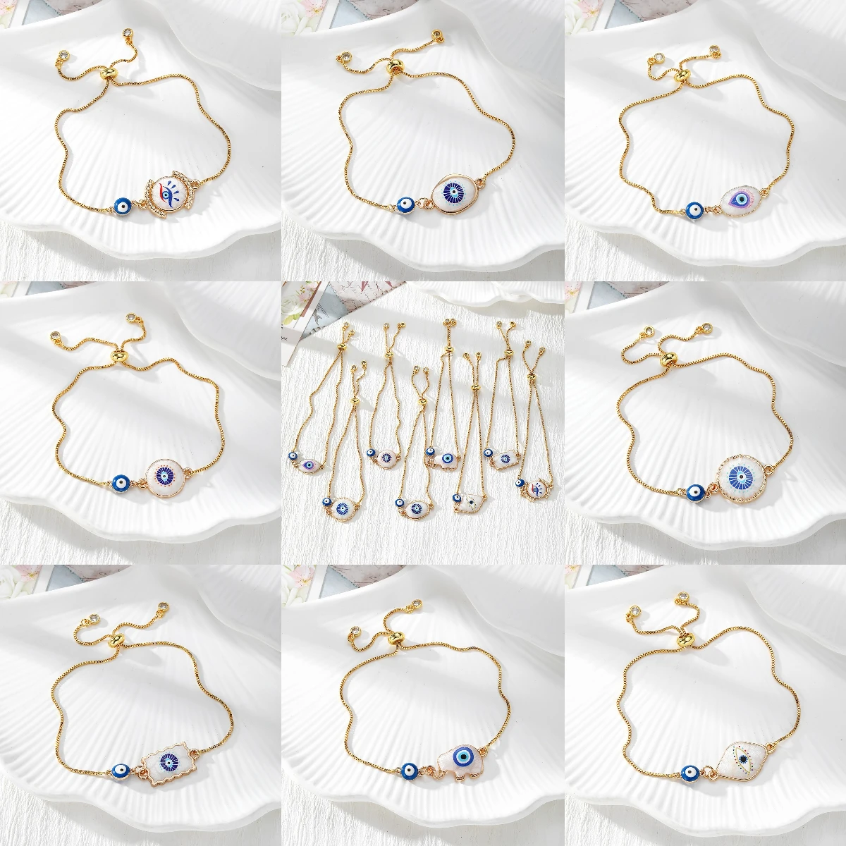 Cross border Geometry Alloy Dripping Oil Devil's Eye Bracelet, Blue Eye Bracelet, Copper Bracelet with Pull Adjustable Bracelet