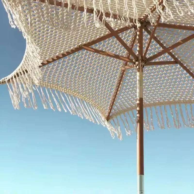 Large outdoor shading garden umbrella cotton rope woven garden umbrella hollow braided rope sun umbrella