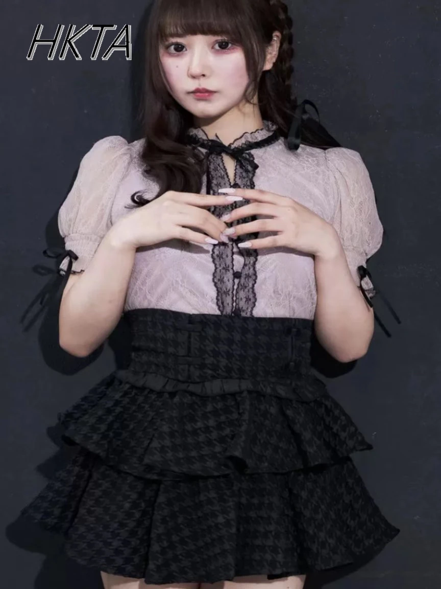 Japanese Mines Skirt for Women Girls 2025 Summer New High Waist Slim Skirt College Style Fashion Ruffle Design Short Plaid Skirt