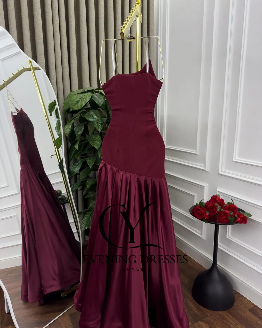 CUYUN عنابي بدون حمالات ثوب مسائي المملكة العربية السعودية المخملية والتفتا فساتين لحضور الحفلات الموسيقية الطويلة مخصصة شبه حورية البحر ثوب الحفلات #6