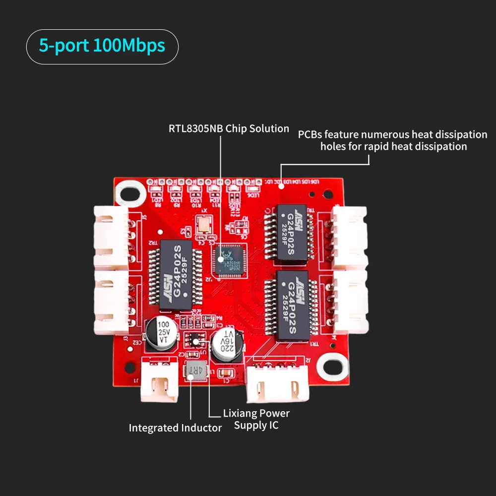3/5-Port 10/100Mbps Fast Ethernet Embedded Switch PCBA Board LAN Module For Industrial Control UAV Internal Networking
