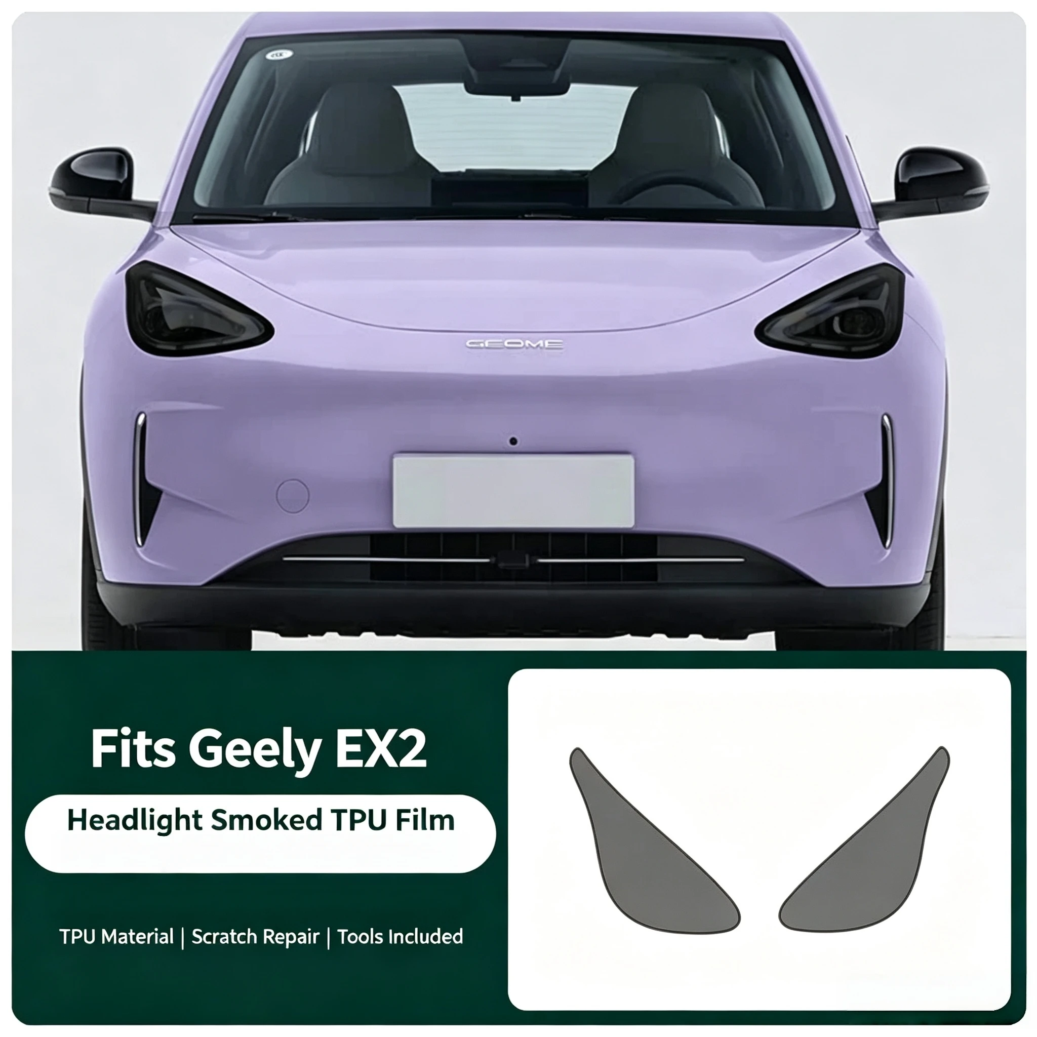 For EX2 Headlight TPU Protective Film, Self-healing Headlamp Cover Wrap, Anti-scratch Transparent / Smoke Black Light Protection