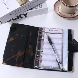 Faux Leather A6 Marble Notebook Binder Budget Planner Organizer With 6 Ring Binder Cover for Budgeting Zipper Envelope