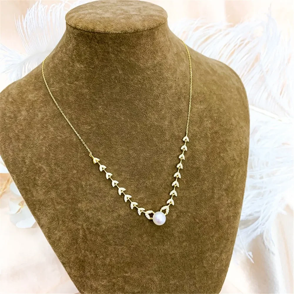 DIY Pearl Accessories S925 Sterling Silver Chain Empty Support Fashion Pendant with Silver Chain Fit 7-9mm Round Flat Beads.