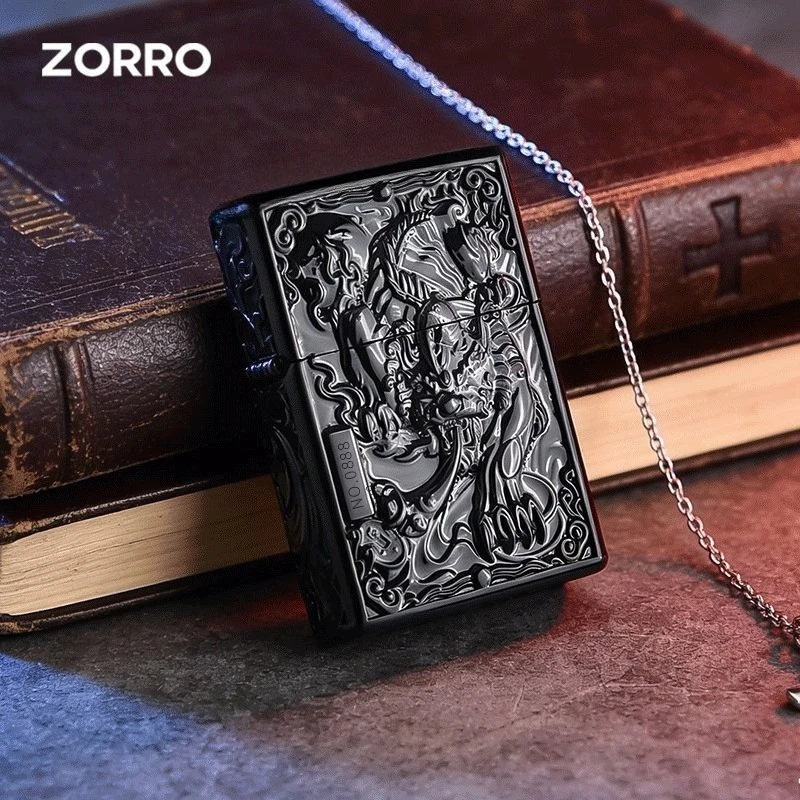 【ZORRO】Zorro Armor Black God of Wealth Big Pixiu Kerosine Lighter, Limited Edition Black Titanium Embossed High-end Gift for Men