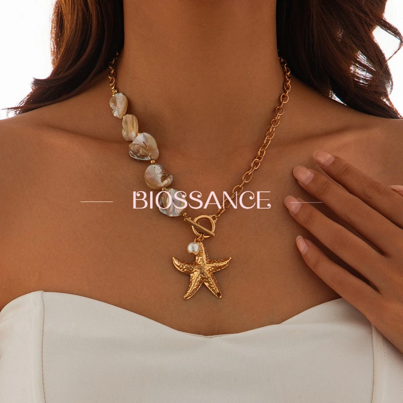 BIOSSANCE New Exquisite Fashion Bohemian Starfish Beaded Y2k Holiday Style Necklace For Women Jewelry Accessories Gift Wholesale