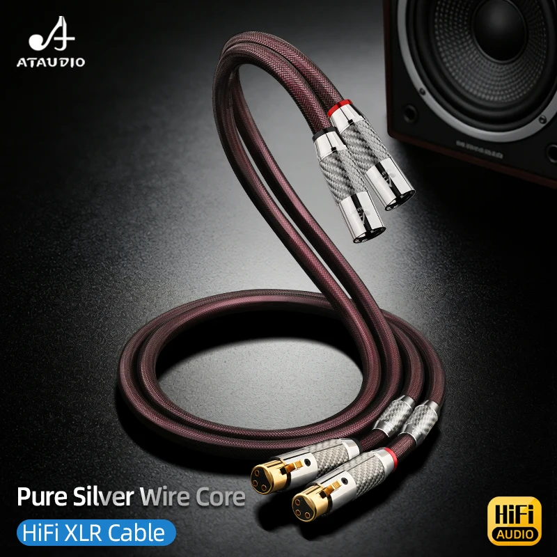 For ATAUDIO Hi-End 3-Pin HIFI XLR Balanced Audio Cable Pure Silver XLR Connector With Carbon Fiber For Projector And Speaker