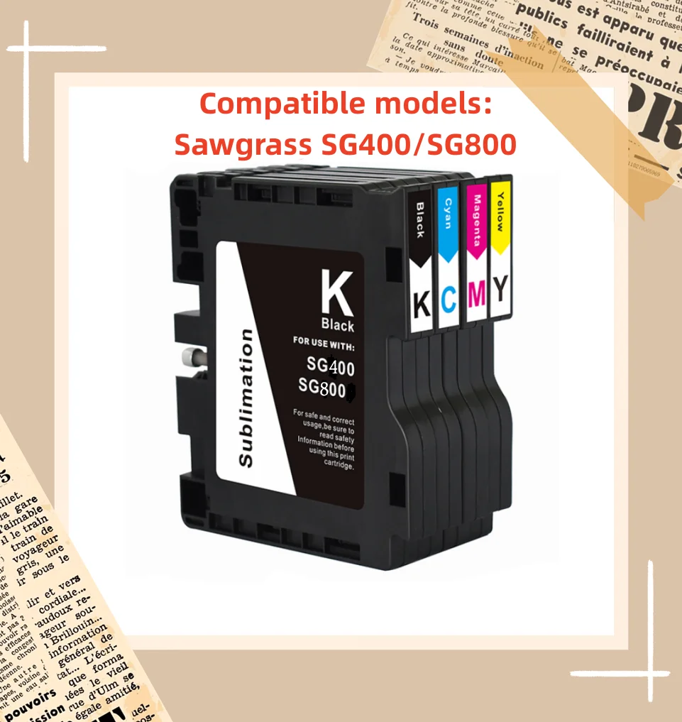 SG400/SG800 Cartridge 4 Colors (BK/CY/MG/YL) Ink Pack Replacement for Sawgrass SG400/SG800