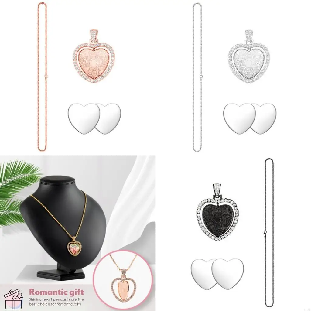 Reversible Heart Pendant Necklace with Rotating Inlay Jewelry Making Accessories Y08E