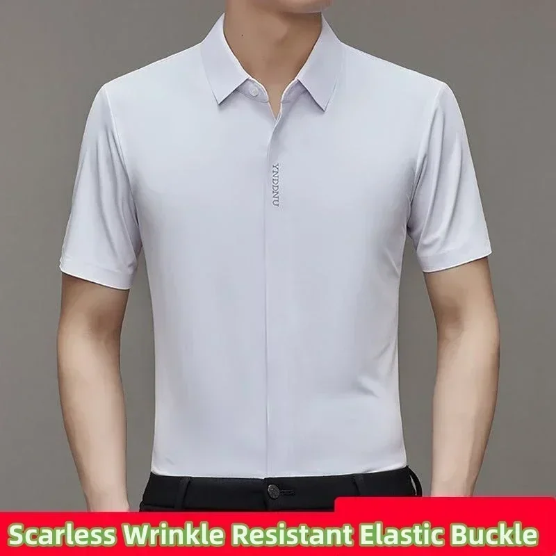 Summer High end Men\'s White Shirts Wrinkle Resistant Button Invisible Luxurious Elastic Non-iron Tops Long Sleeve Business Shirt