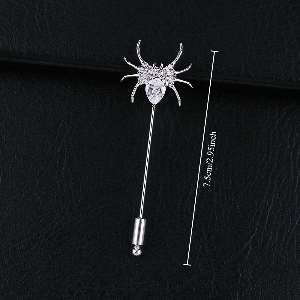 Personalized Spider Shaped Brooch A High-end Suit Chest Flower with A Straight Pin Inlaid with Zircon Dark Suit Collar Needle