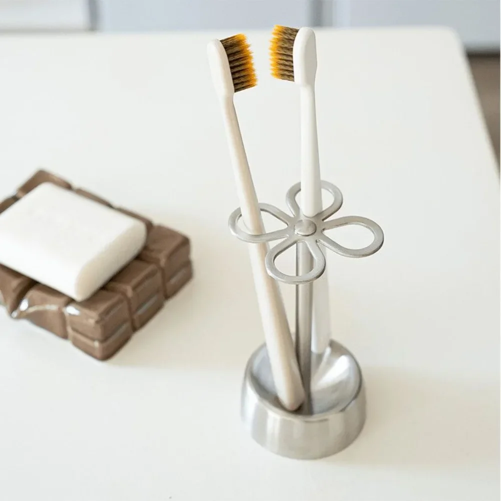 Creative Stainless Steel Toothbrush Holder Lucky Four-leaf Clover Toothbrush Holder Countertop Storage Rack Bathroom Accessories