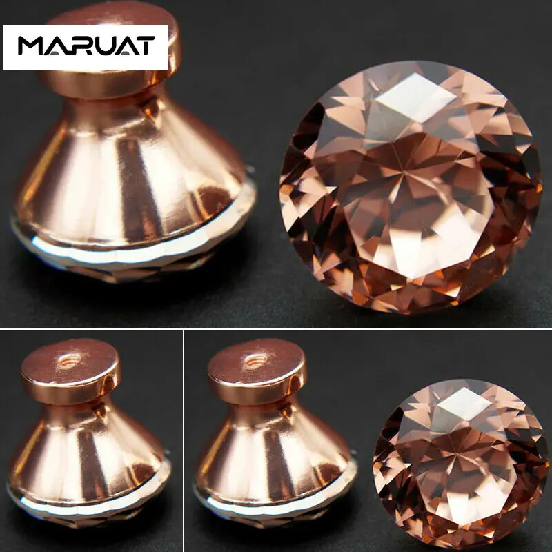 Kenop Laci Kenop Kristal dan Pegangan Kenop Kabinet Handel Tarik Bentuk Berlian Rose Gold untuk Lemari Pakaian Dapur Kamar Mandi