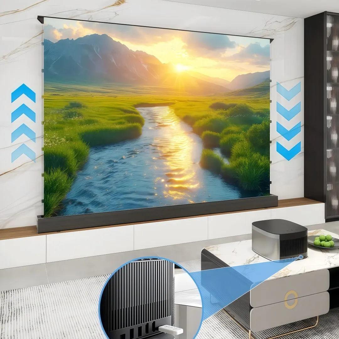 Motorized Fresnel ALR Floor Rising Projector Screen for Standard/Long Throw Projector, 8K Floor Stand Screen for Home Theater