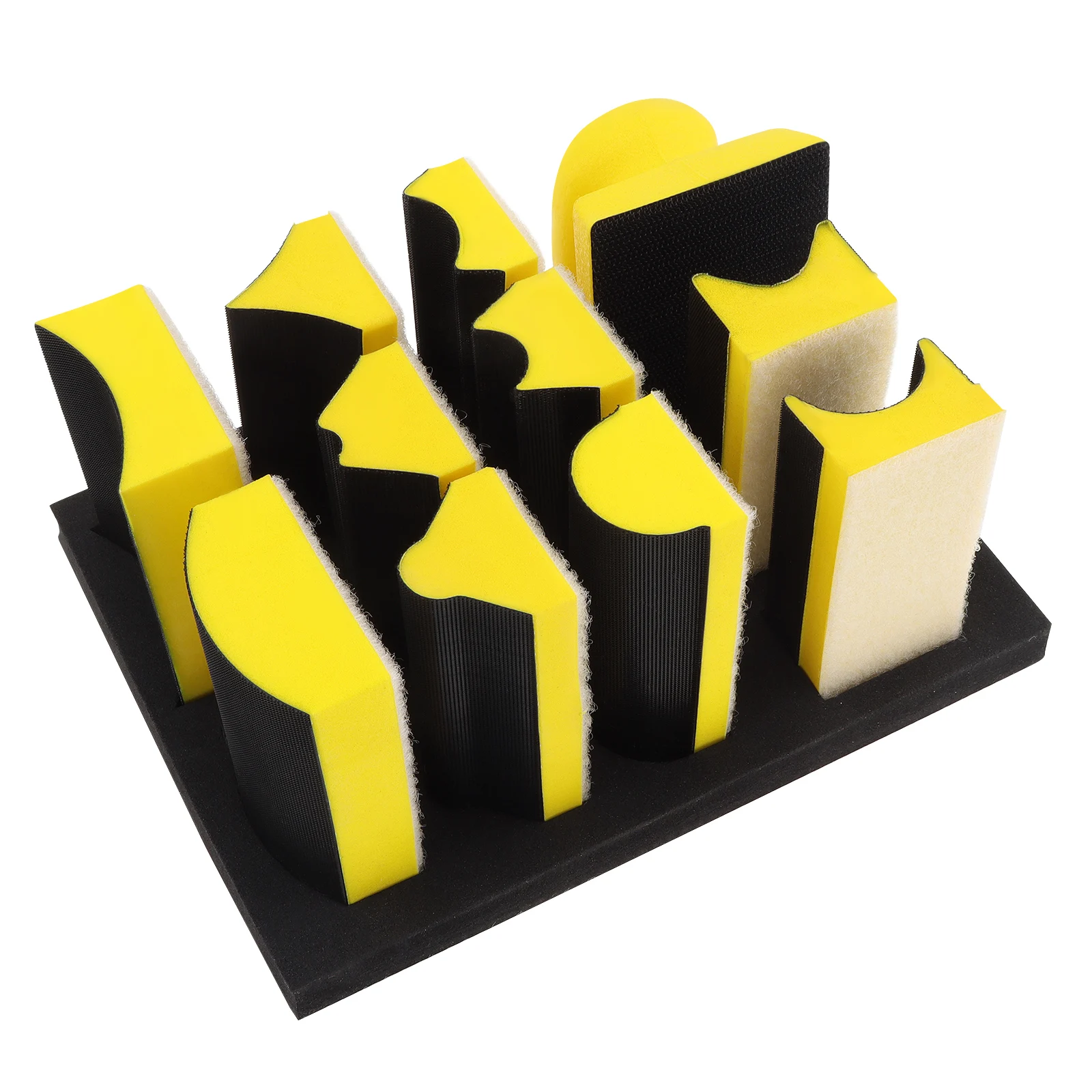 11pcs/set Contoured Profile Sanding Block Set Hook and Loop Foam Material Hand Sander Block Convex & Concave Shapes