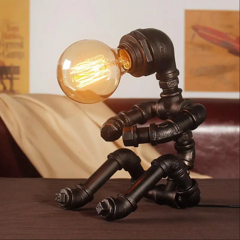 

2026 American Steam Punk Retro Industrial Robot Table Lamps Creative Living Room Bedroom Restaurant Bar Counter Iron Art Desk Li