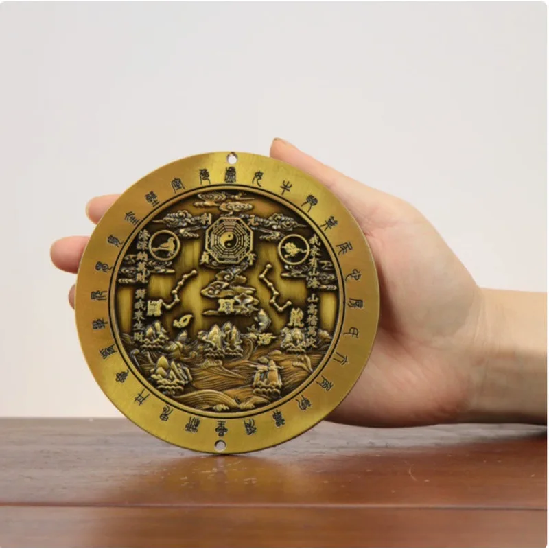 Shanhai Town hanging ornament, pure brass, three-dimensional painted eight trigrams , outdoor home decor, convex mirror fo
