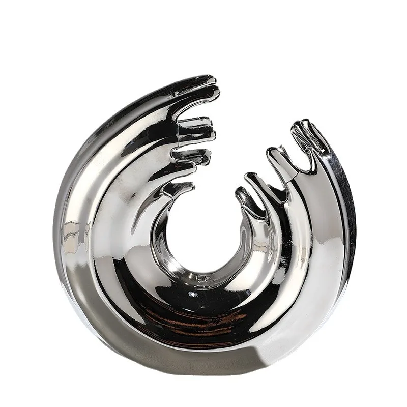 

Nordic light luxury gold-plated silver ring wave ceramic flower arrangement ornament