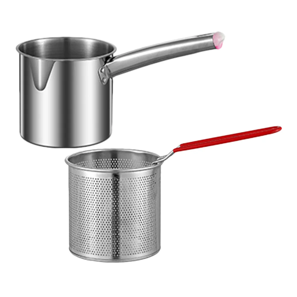 

1 Set of Kitchen Frying Pot Small Frying Basket Stainless Steel Food Frying Basket Pot Kitchenware