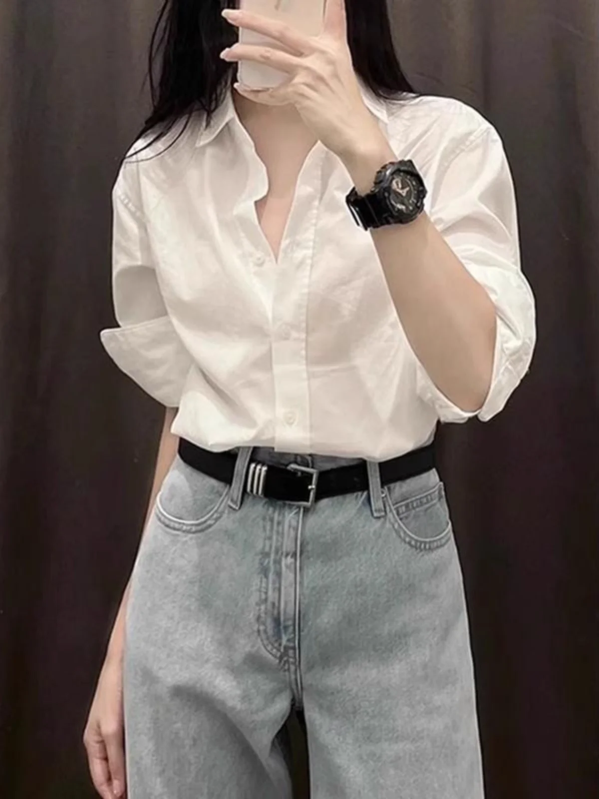 

Свободная женская белая рубашка с длинным рукавом, весна-осень, новый стиль, универсальная, для повседневной носки, корейская версия