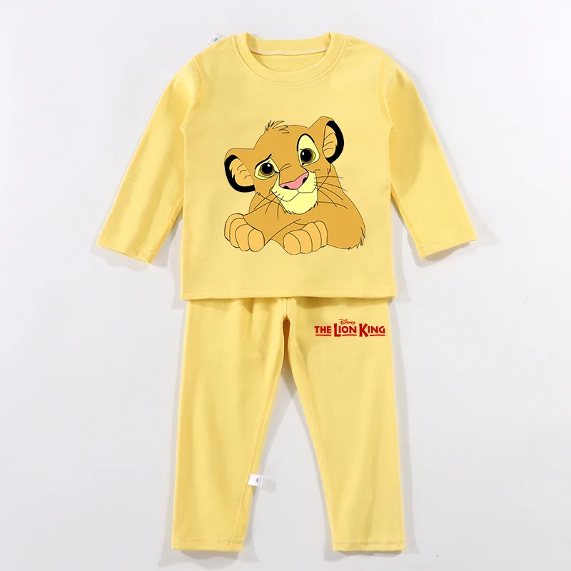 Mufasa Lion King Pajamas Pants Set Children Warm Long Sleeve Homewear Winter Cartoon Thermal Tops Pants Loungewear Suit Gifts