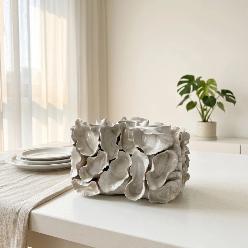 Premium pinched flower ceramic fruit plate ornament living room home snack plate premium smooth glazed factory direct sales