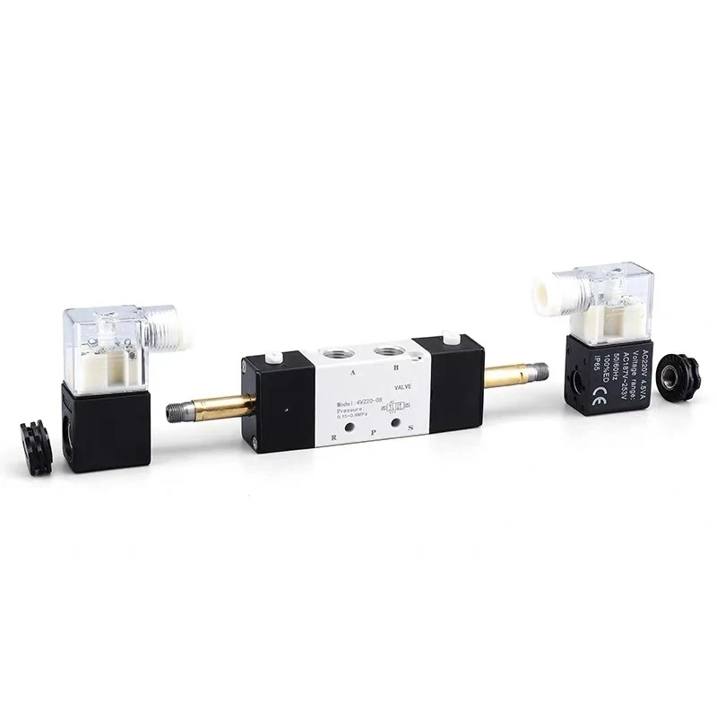 4V120-06 4V220-08 4V320-10 4V420-15 Pneumatic Solenoid Valves 5/2 Way Valve Port Single Coil DC24V AC220V