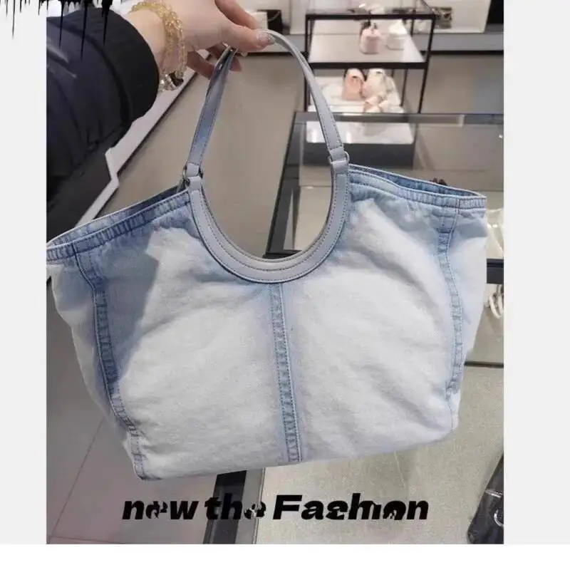 Bloom Vintage Denim Tote Purse For Women 2025 Large Capacity Underarm Bag Female Retro Y2k Handbag Designer Bags