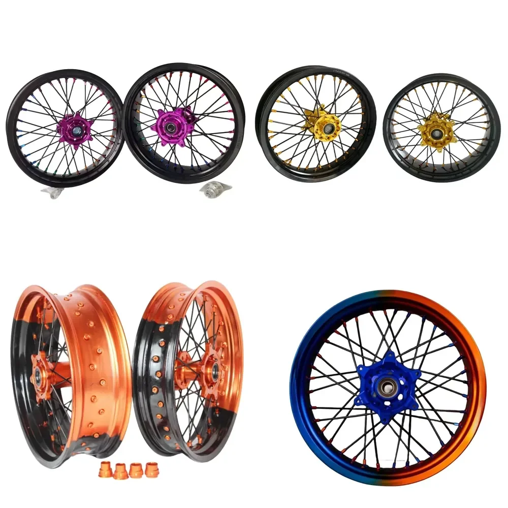 【2026 New Design】 High Quality Price Is High17 Supermoto Wheels Rims Set Orange and Blue Fit EXC SXF EXC SXF Wheels Supermoto