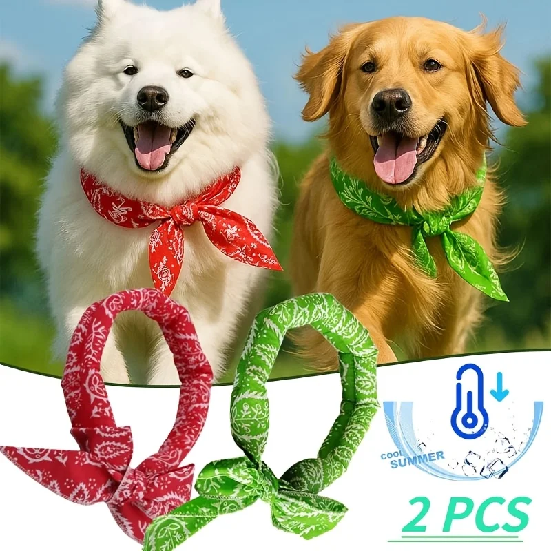 Lot de 2 bandes rafraîchissantes pour chien, écharpe rafraîchissante pour animaux de compagnie, collier rafraîchissant respirant et réutilisable pour