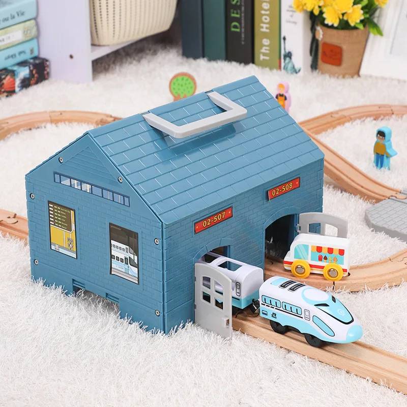 Children Train Track Scene Accessories Small Train Track Toy Train Track Multi-purpose Storage Box House Compatible Wooden X40
