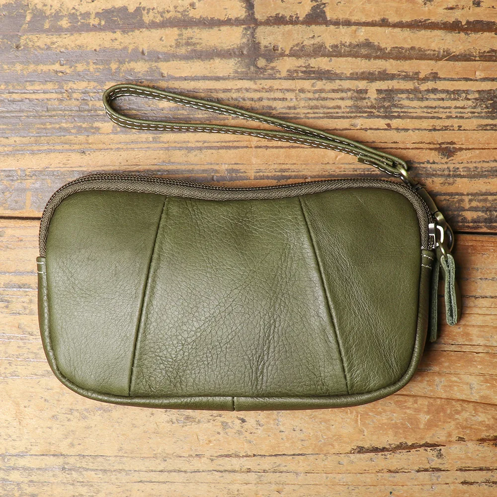 ROOG New Leather Clutch Bag For Women, Trendy Fruit Green Top Layer Cowhide Coin Purse, Large Capacity Zipper Wrist Purse