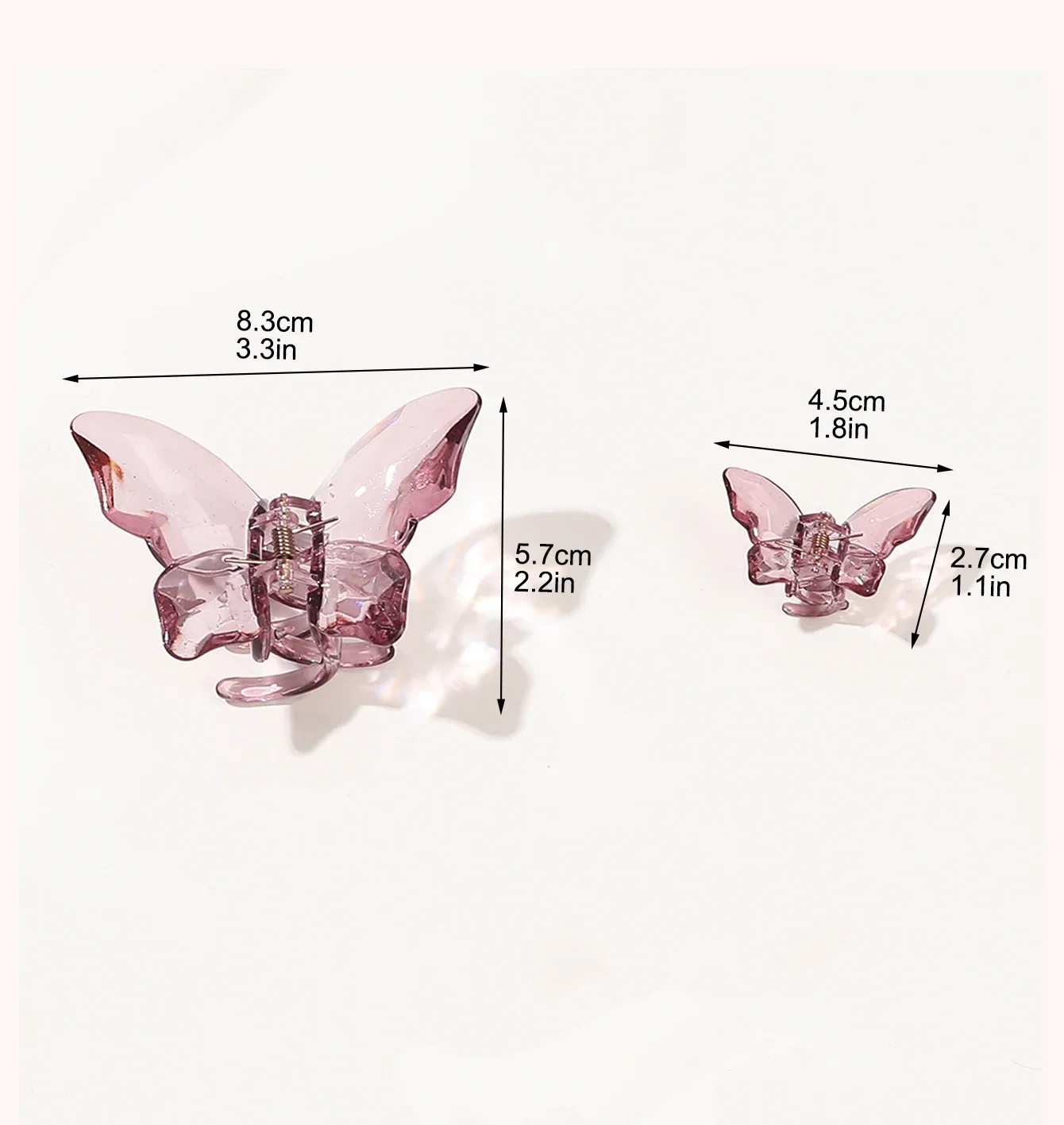 3Pcs Pink Medium Butterfly Hair Clips for Thick Thin Hair,Non Slip Cute Transparently Hair Claw Clip for Women Girls