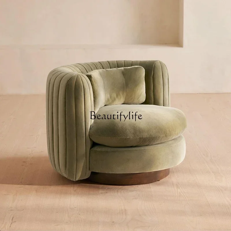 

ls 04Nordic fabric round living room sofa French curved lamb wool single sofa
