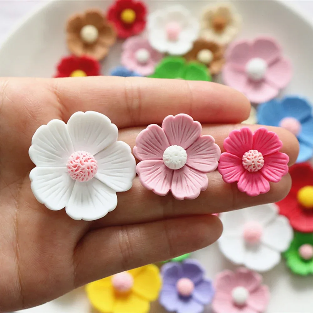 10PCS 21mm-34mm Five Petal Flower Miniature Flat Back Resin Cabochons For Hairpin Scrapbooking DIY Home Decor Craft Accessories