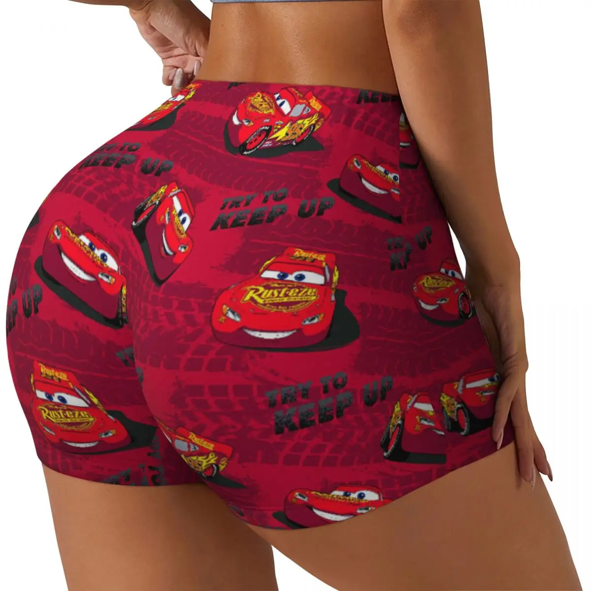 Custom Lightning McQueen Running Volleyball Workout Shorts for Women Cars Cartoon Athletic Gym Yoga Shorts