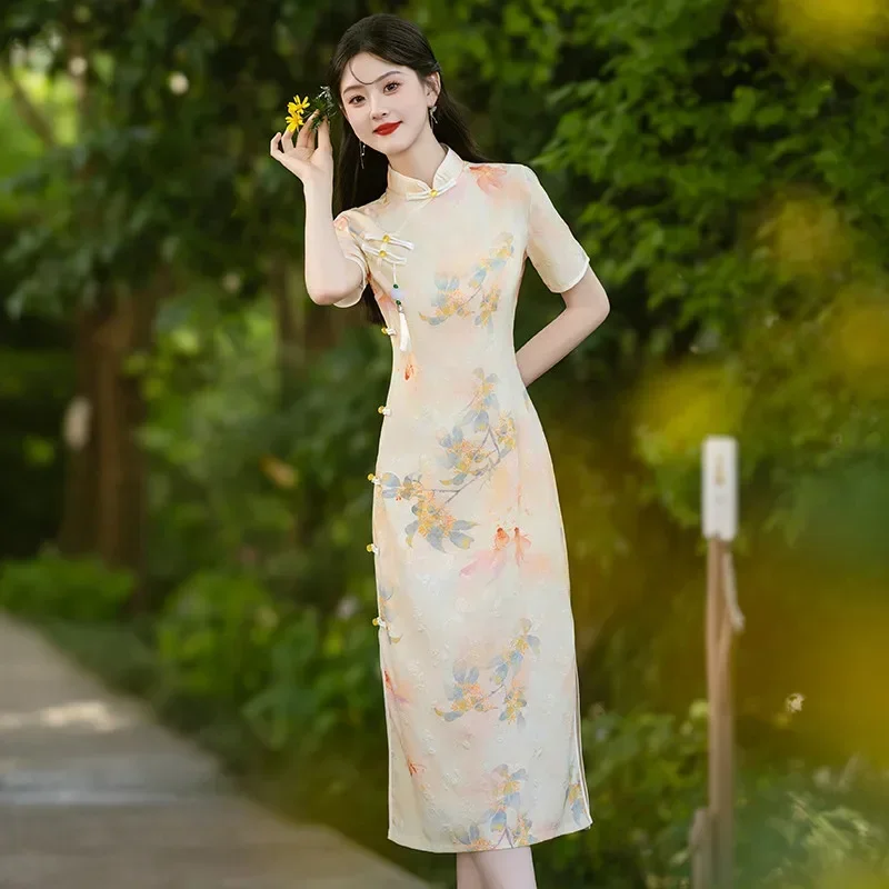 

Vintage Fashion Retro New Modern Improved Cheongsam Summer Short Sleeve Dinner Oriental Dress Chinese Style Qipao Plus Size 5XL