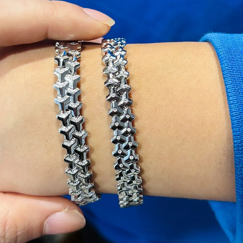 

Hip Hop Cuban Tennis Bracelet 925 Sterling Silver Lab Diamond Bracelets with White Gold Plated Fine Jewelry For Women