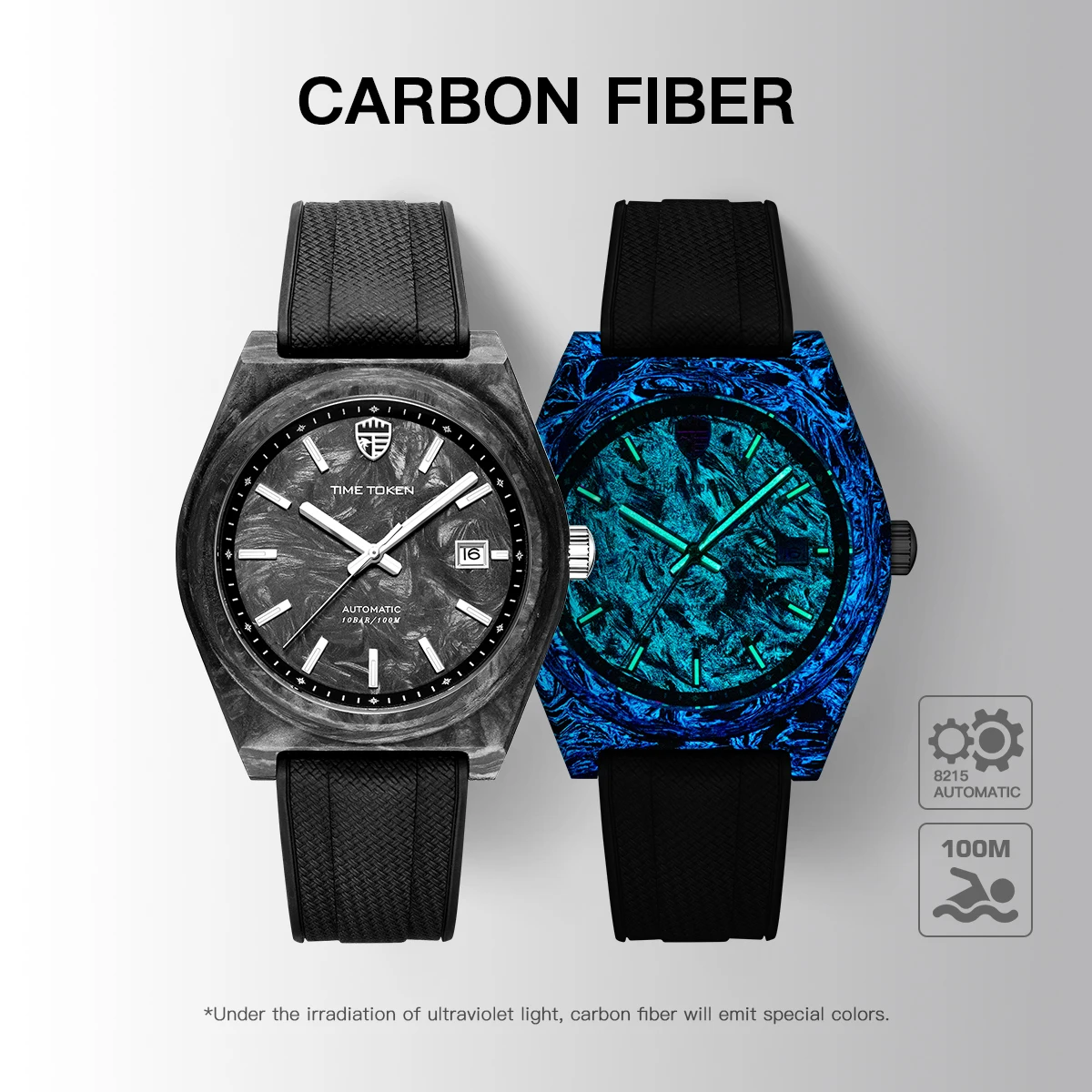 

Автоматические часы из углеродного волокна, водонепроницаемые часы для дайвинга, 10 бар, светящиеся часы с календарем для мужчин, японские часы Miyota 8215, reloj hombre