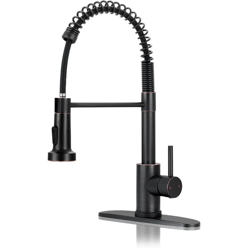 

Kitchen Faucets with Pull Down Sprayer Oil Rubbed Bronze -【High Arc】 Single Handle 1 or 3 Holes Spring Kitchen Sink Faucet
