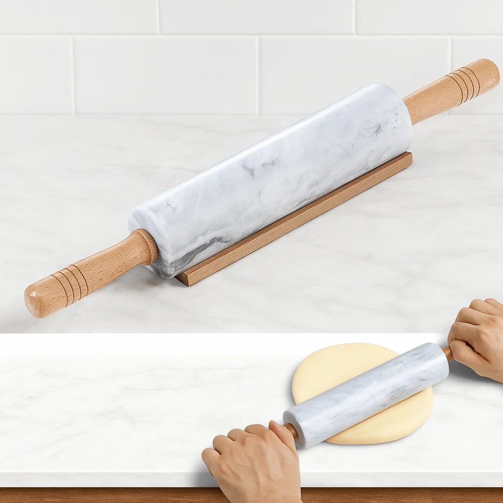 

Мраморная скалка с деревянной ручкой, гладкая поверхность с основанием для хранения, валик для теста, антипригарная, свернутая, палочка для теста, пирог