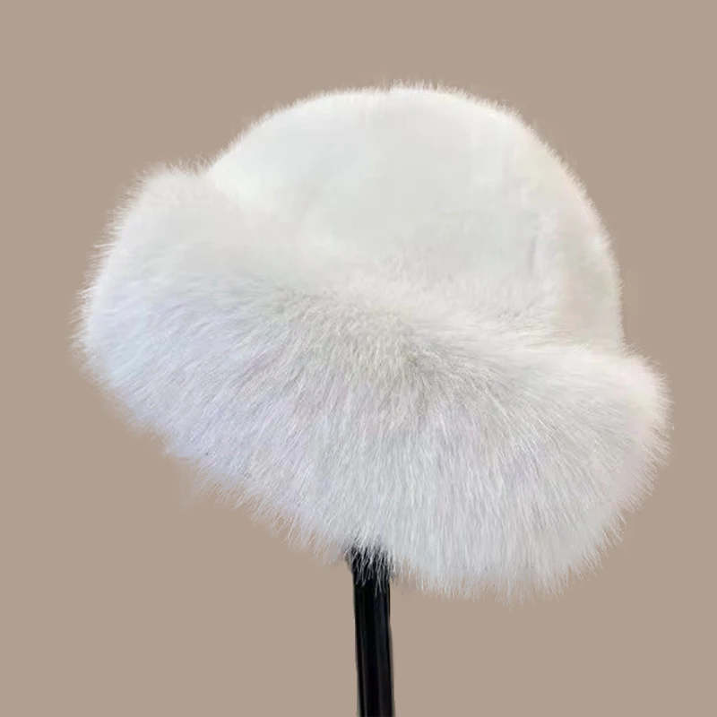 Fashion Winter Thick Furry Hat Fluffy Russian Faux Fur Hat Women Outdoor Ski Hats Imitation Fur Beanies Cap Female Plush Hat