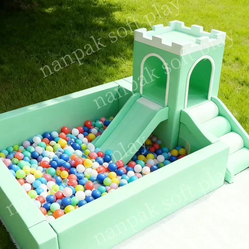 Spring Green Soft Play Castle with Ball Pit, Indoor & Outdoor Kids Climbing Equipment for Parties, Cafe & Mall Hire