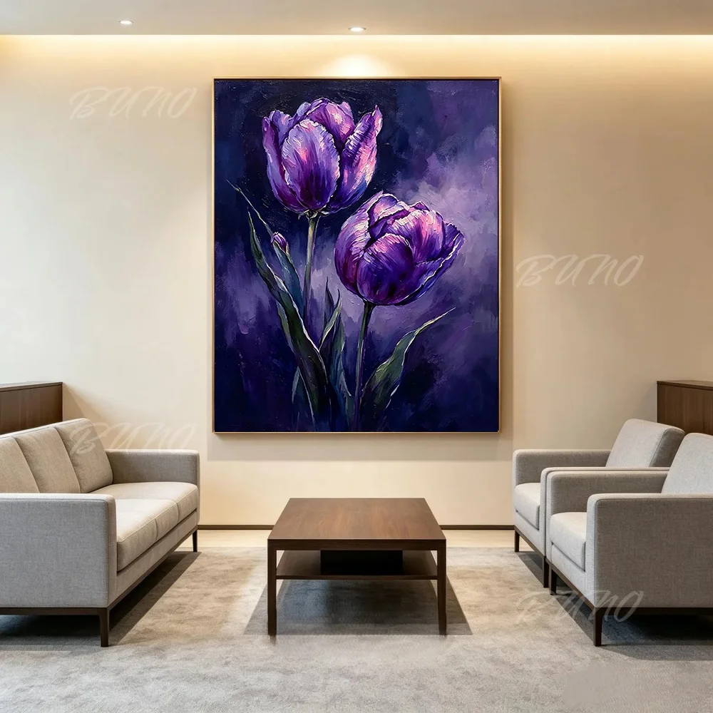 100% Hand Painted Original Abstract Oil Painting Dark Moody Floral Botanical Canvas Wall Art For Home Living Room Bedroom Decor