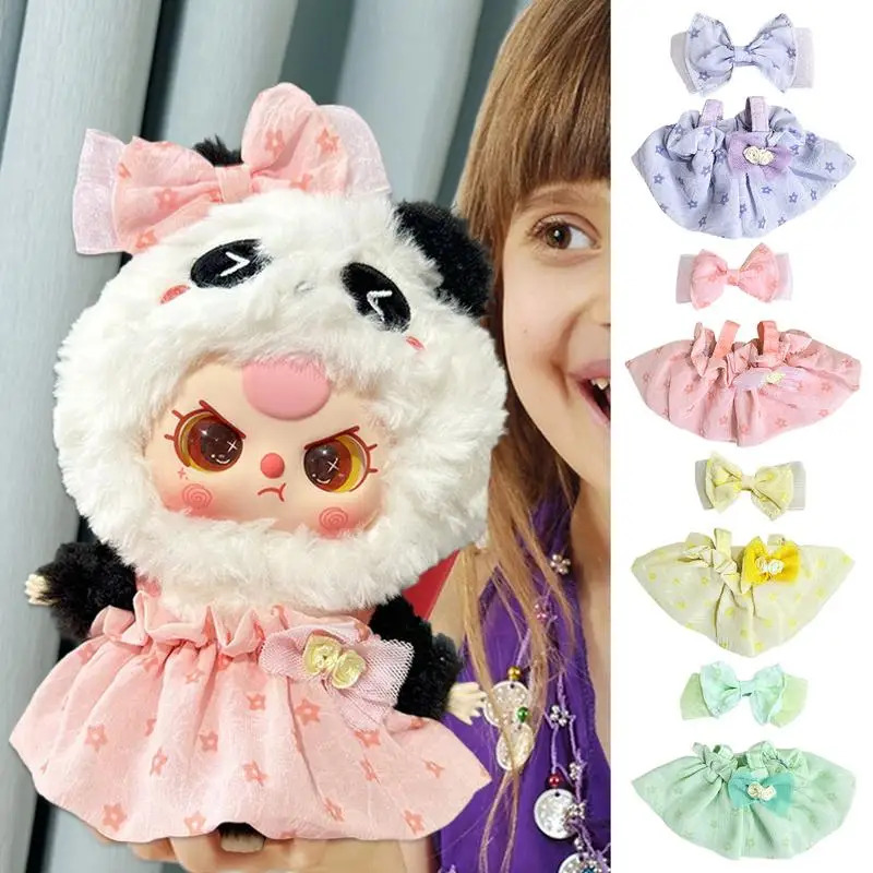 Doll Outfits Plush Doll Cute Chiffon Gauze Skirt Plush Doll Dress Up Hair Bow And Cinquefoil Chiffon Gauze Skirt Set For Holiday